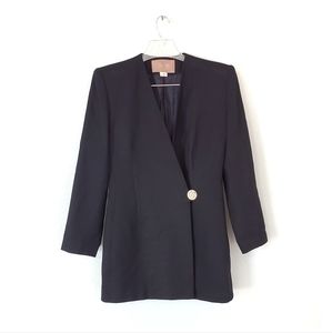 Saville Rhinestone Brooch Fitted Wool Black Blazer Suit Jacket Elegant Formal